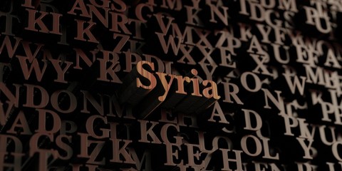 Syria - Wooden 3D rendered letters/message.  Can be used for an online banner ad or a print postcard.