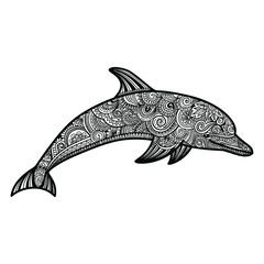 Hand drawn doodle dolphin zen tangle style beautiful doodles. illustration of sea animals