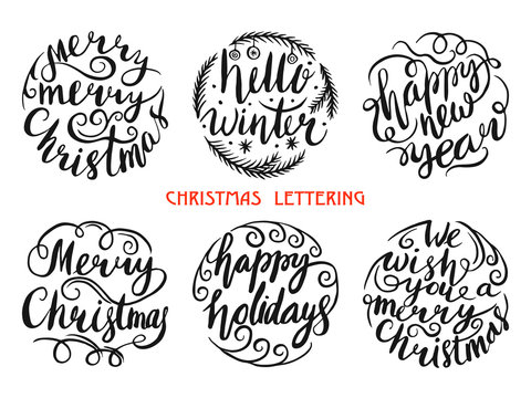 Merry Christmas Lettering Design Set. Vector illustration