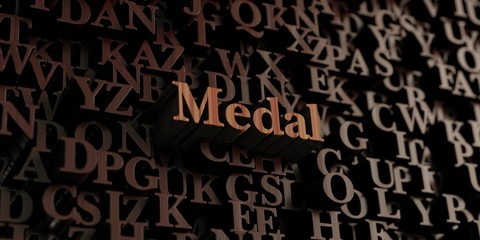 Medal - Wooden 3D rendered letters/message.  Can be used for an online banner ad or a print postcard.