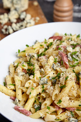 Pasta of Penne rigate, celery and smoked sausage