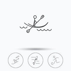 Diving, football and skiing icons.