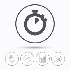 Stopwatch icon. Timer or clock device sign.