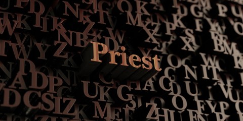 Priest - Wooden 3D rendered letters/message.  Can be used for an online banner ad or a print postcard.