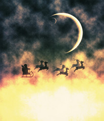 Fototapeta na wymiar Santa and Crescent Moon