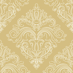 Seamless oriental pattern in the style of baroque. Traditional classic ornament. Golden and white pattern