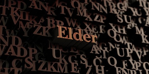 Elder - Wooden 3D rendered letters/message.  Can be used for an online banner ad or a print postcard.