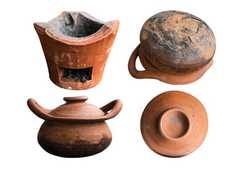 Old clay pot on white background..