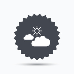 Cloud with sun icon. Sunny weather sign.