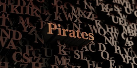 Pirates - Wooden 3D rendered letters/message.  Can be used for an online banner ad or a print postcard.