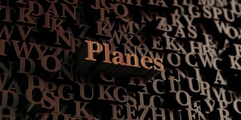 Planes - Wooden 3D rendered letters/message.  Can be used for an online banner ad or a print postcard.