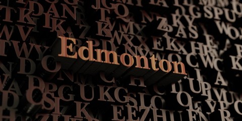 Edmonton - Wooden 3D rendered letters/message.  Can be used for an online banner ad or a print postcard.