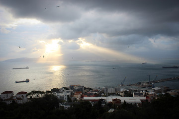Panorama of Mediterranean Sea and the port of Gibraltar