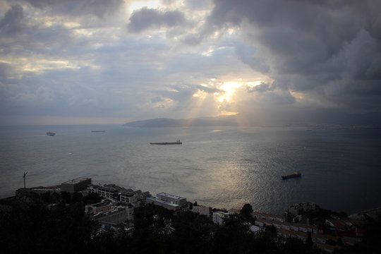 Panorama of Mediterranean Sea and the port of Gibraltar