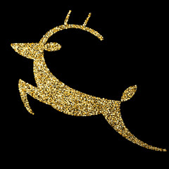 Vector golden glitter beautiful christmas deer silhouette decorative design element