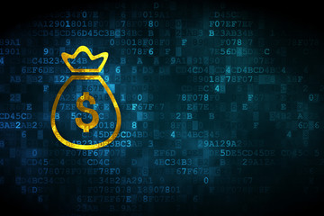 Currency concept: Money Bag on digital background