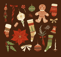 Christmas decorations and elements. Hand-drawn illustration.