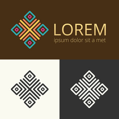 Set of abstract signs. Ethnic concept. Black and white ornaments template.