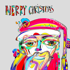 santa claus in contemporary art style with inscription merry chr