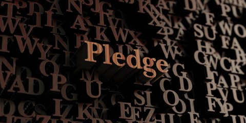 Pledge - Wooden 3D rendered letters/message.  Can be used for an online banner ad or a print postcard.