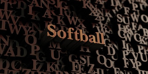 Softball - Wooden 3D rendered letters/message.  Can be used for an online banner ad or a print postcard.