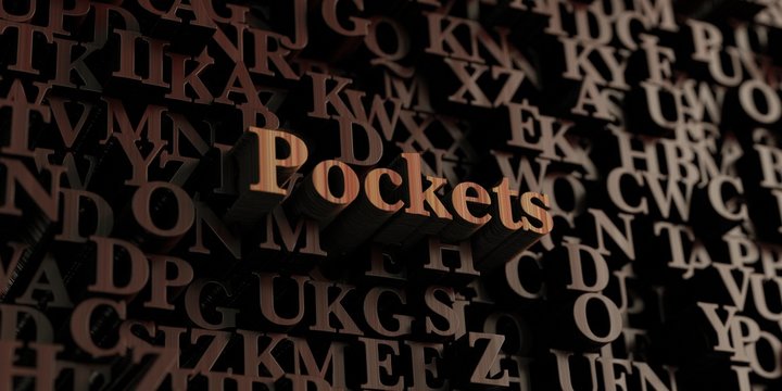 Pockets - Wooden 3D rendered letters/message.  Can be used for an online banner ad or a print postcard.