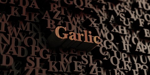 Garlic - Wooden 3D rendered letters/message.  Can be used for an online banner ad or a print postcard.