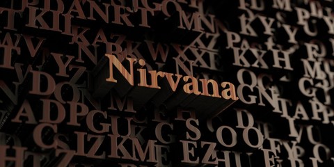 Nirvana - Wooden 3D rendered letters/message.  Can be used for an online banner ad or a print postcard.