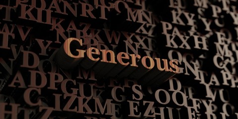 Generous - Wooden 3D rendered letters/message.  Can be used for an online banner ad or a print postcard.