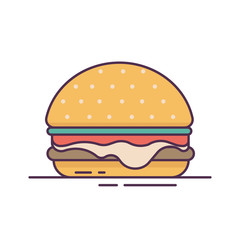 Hamburger. Fast food flat color vector illustration.