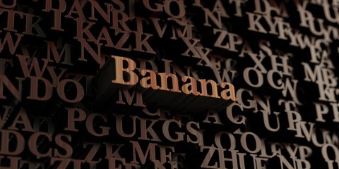 Banana - Wooden 3D rendered letters/message.  Can be used for an online banner ad or a print postcard.