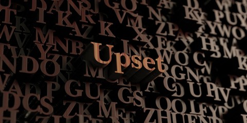 Upset - Wooden 3D rendered letters/message.  Can be used for an online banner ad or a print postcard.