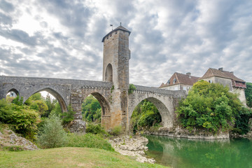 Fototapeta na wymiar Orthez - Bridge over river Gave de Pau in France