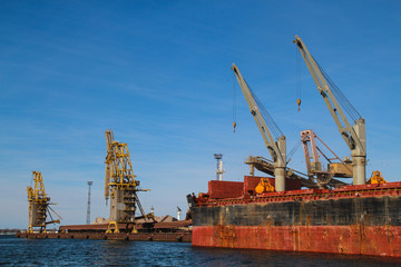 Fototapeta na wymiar Loading terminal with cranes at rostock harbor