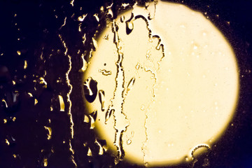 Moon on a Rainy Night behind the Window using for Wallpaper, Rainy Moon, Moon Background, Free Space for Text © toyechkina