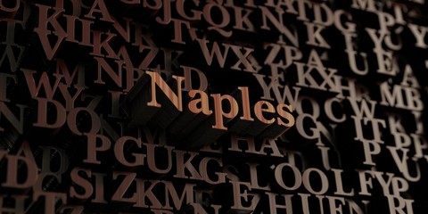 Naples - Wooden 3D rendered letters/message.  Can be used for an online banner ad or a print postcard.