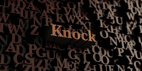 Knock - Wooden 3D rendered letters/message.  Can be used for an online banner ad or a print postcard.