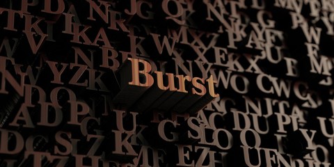 Burst - Wooden 3D rendered letters/message.  Can be used for an online banner ad or a print postcard.