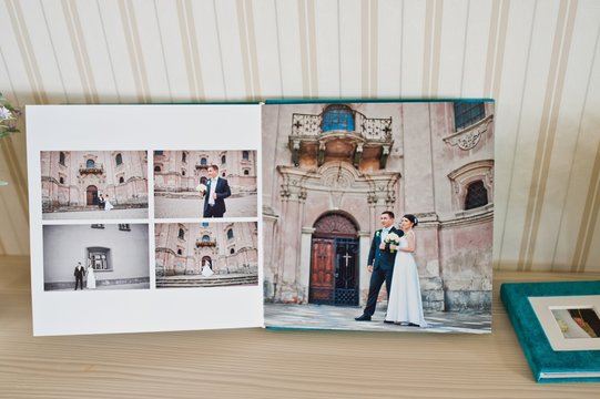 open page at wedding photobook and album