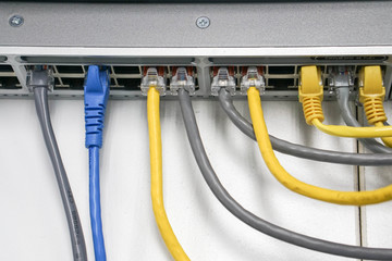 close up LAN hub in the office