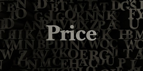 Price - Stock image of 3D rendered metallic typeset headline illustration.  Can be used for an online banner ad or a print postcard.