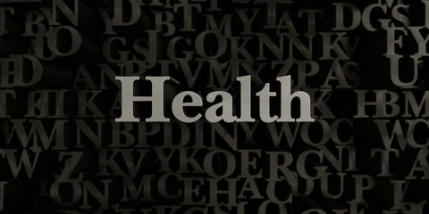 Health - Stock image of 3D rendered metallic typeset headline illustration.  Can be used for an online banner ad or a print postcard.