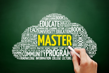 Master word cloud, education concept on blackboard