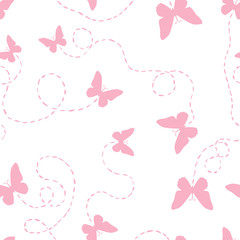 Vector seamless pattern - flat pink butterflies