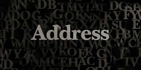 Address - Stock image of 3D rendered metallic typeset headline illustration.  Can be used for an online banner ad or a print postcard.