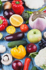 Set of vegetables on the wooden table