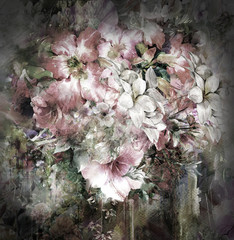 Bouquet of multicolored flowers watercolor painting on full color background © photoiget