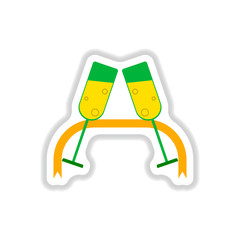 Vector illustration in paper sticker style New Year Celebration two glasses of champagne