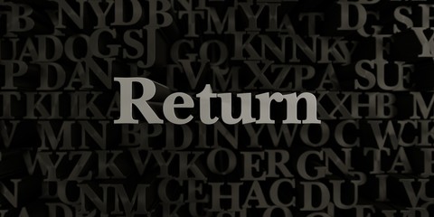 Return - Stock image of 3D rendered metallic typeset headline illustration.  Can be used for an online banner ad or a print postcard.