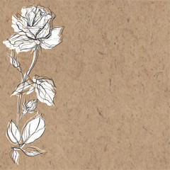 Floral monochrome background with  rose flower and space for text.  Vector floral illustration on kraft paper. Can be greeting cards, invitations, flyers, element for design.